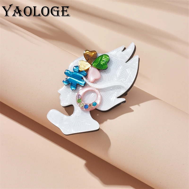 

YAOLOGE Acrylic Cartoon Lovely Figure Girl Brooches For Women Kids New Trend Badge Brooch Pins Handmade Jewelry Gift Party