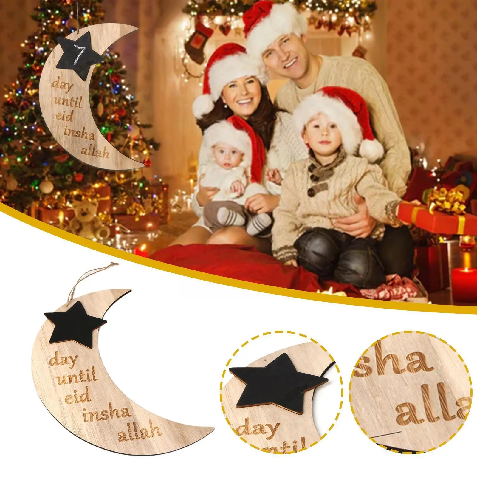 

1 Piece Christmas Wooden Moon Shape Ornament Wooden Ramadan Pendant Christmas Muslim Ornament Home Kareem Craft N1x5
