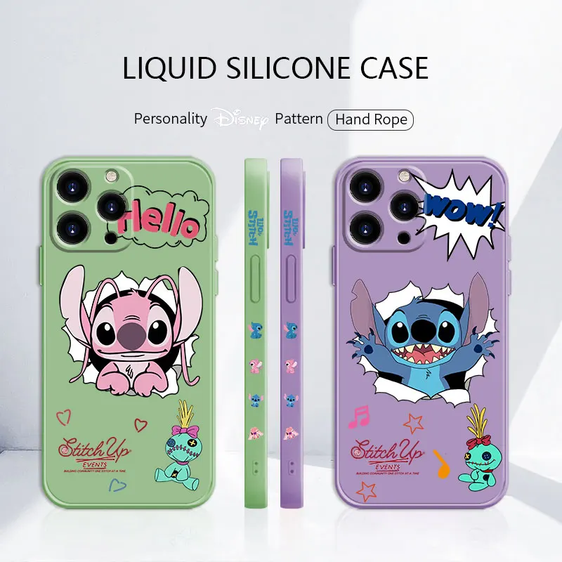

Disney Anime Lilo & Stitch Official Liquid Coque Case for iPhone 11 12 13 Pro Max XS 7 8 Plus SE i13 iphone12 Phone Silicone
