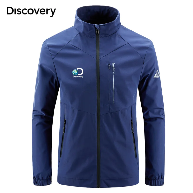 Discovery Channel 2023 Spring Summer Golf Jacket Men's Outdoor Top Large Size Loose Multi-pocket Cargo Stand Collar Coat