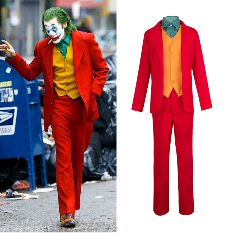Clown Joker Costume Red Suit Jacket Pants Shirt Outfits Halloween Costumes for Kids Men Carnival Masquerade Party Joker Cosplay