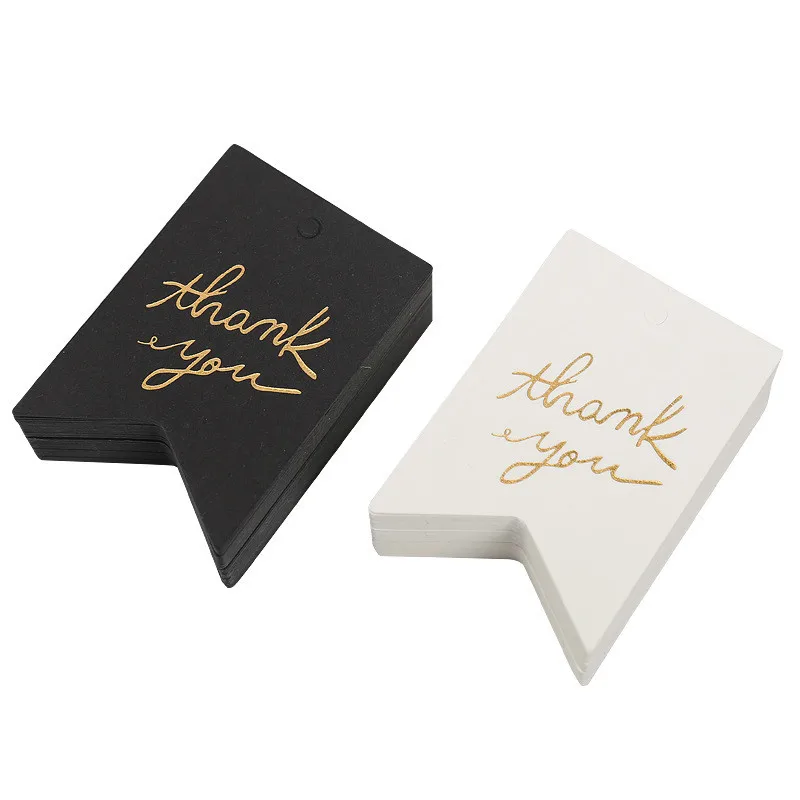 

50pcs White Black Paper Tags Bronzing Thank You Cards Garment Shoes Hang Tag Luggage Bags Label DIY Handmade Crafts Accessories