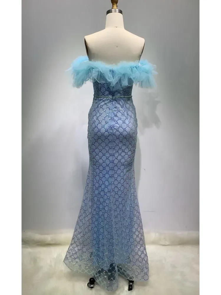 Женские роскошные небесно-голубые платья для выпускного вечера элегантное