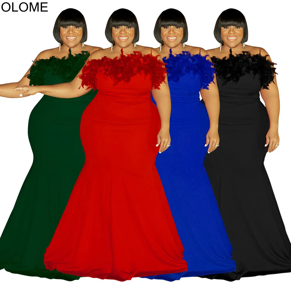 

2023 Elegant Feather Strapless Evening Dress Sexy Mermaid Party Gowns Sleeveless Solid Fashion Lady Birthday Gowns Big Size
