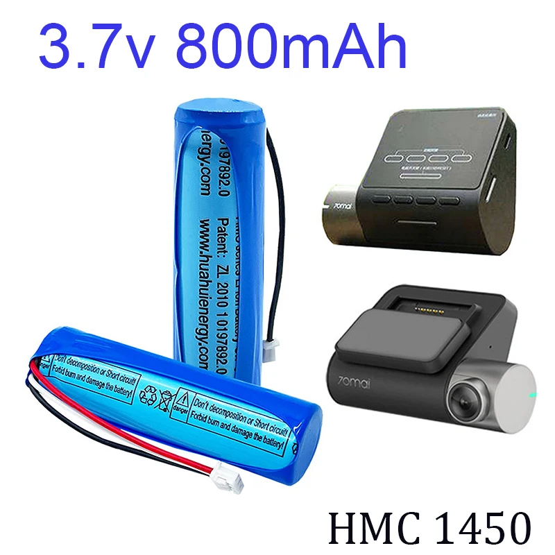 

2022 Neue 3,7 V 800mAh Li-Ion Akku Für 70mai Smart Dash Cam Pro, midrive D02 HMC1450 Ersatz Batterie 3-draht Stecker 14*50mm