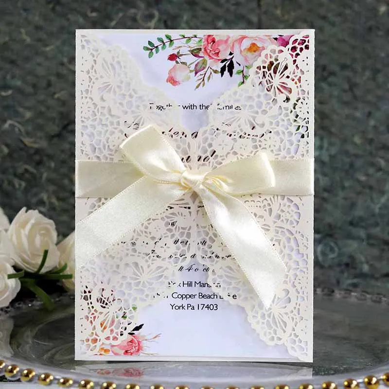 

25pcs Laser Cut Personalized Universal Invitations with Ribbon Envelope Marriage Baptism Birthday Thank You Card Party Supplies