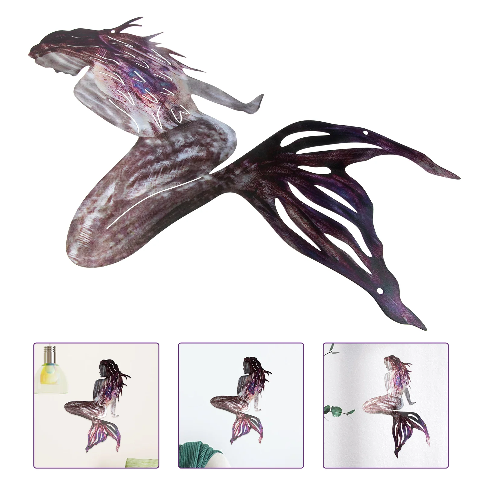 

Wall Mermaid Decor Metal Hanging Decoration Sculpture Beach Coastal Decorations Nautical Ornament Pool Theme Outdoor Sea Animal