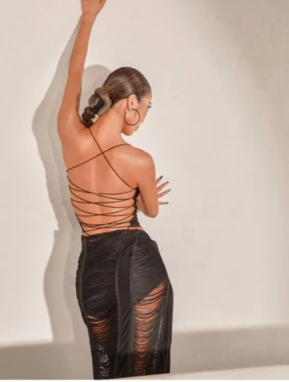 Черно-зеленое платье для сальсы с бахромой и юбкой-топом латиноамериканских