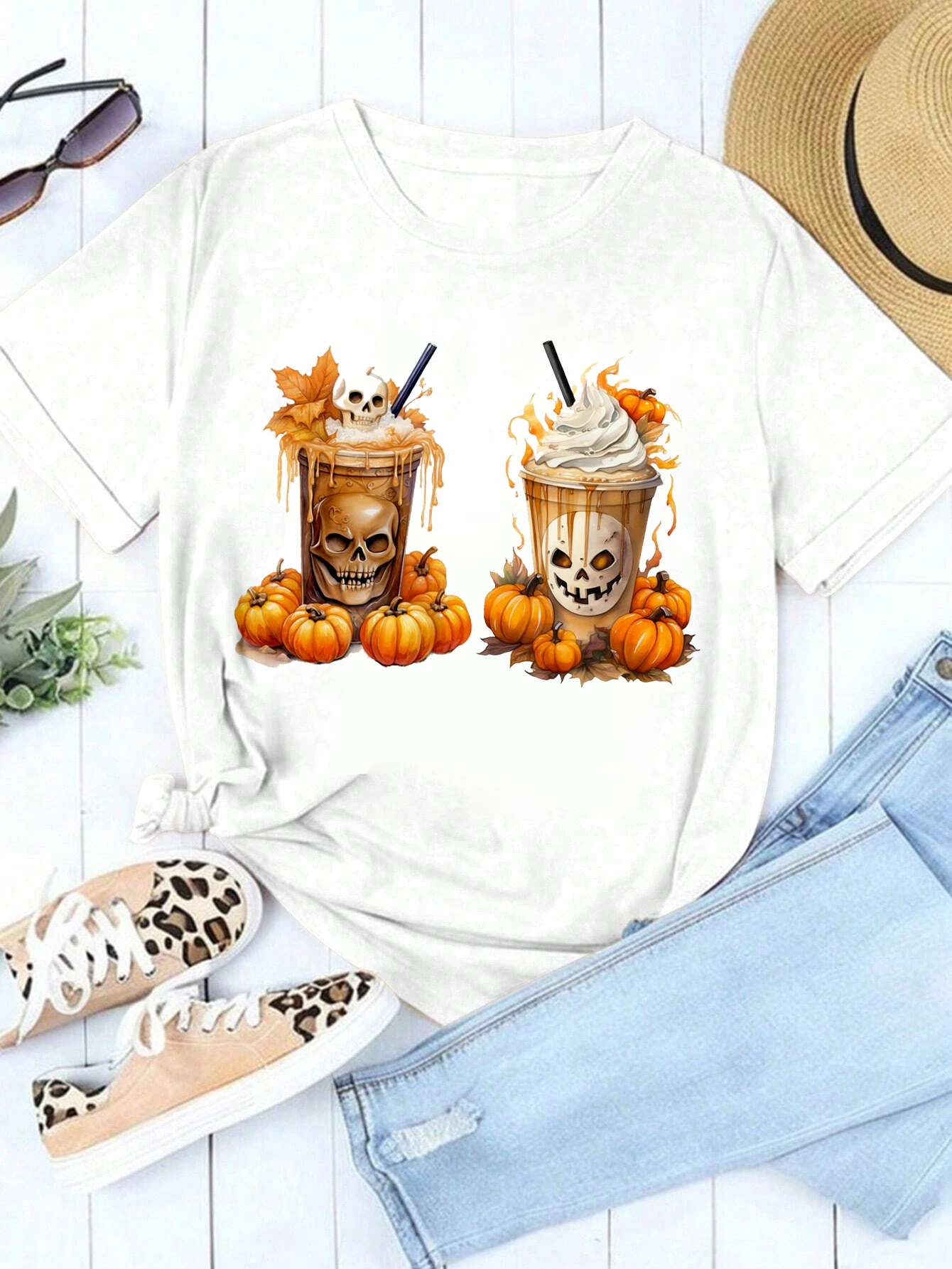 Женская футболка с принтом на Хэллоуин размеры 1-5XL