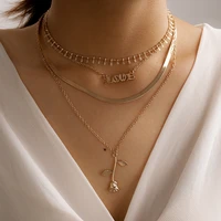 fashion new element necklace vintage asymmetrical letter rose multi layer necklace chain choker necklaces for women jewelry gift