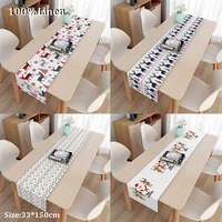 new design lace linen christmas printed table runner table flag cloth cover kitchen dining tablecloth party home decor 33150cm