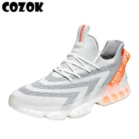 cozok spring men shoes flying woven casual shoes fashion personality sneaker new outdoor non slip breathable running shoes 44