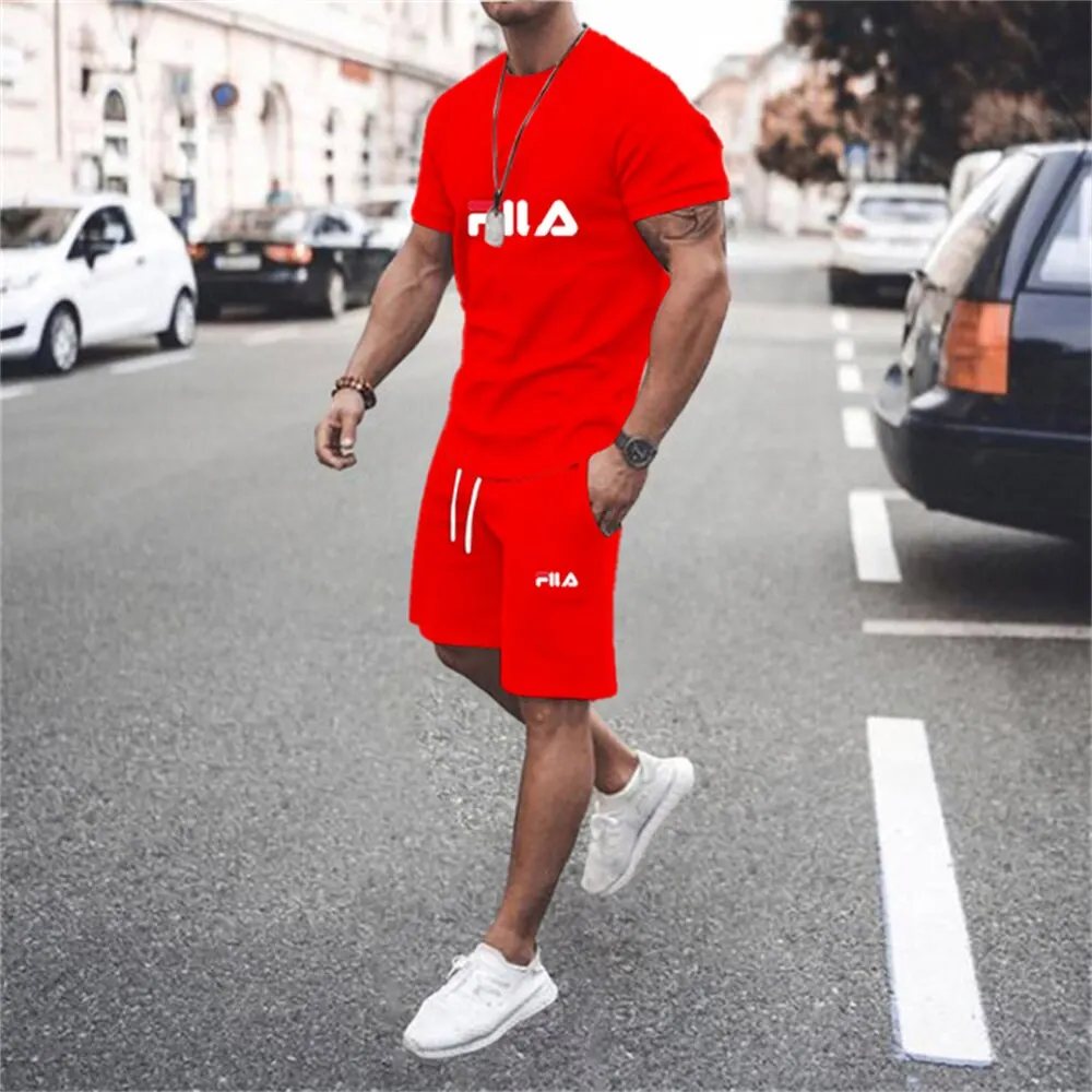 2023 Brand Sportswear 2-piece Men's T-Shirt Set Shirt Comfortable Fashion Shorts Top Cotton Printing High Quality Large SizeNew