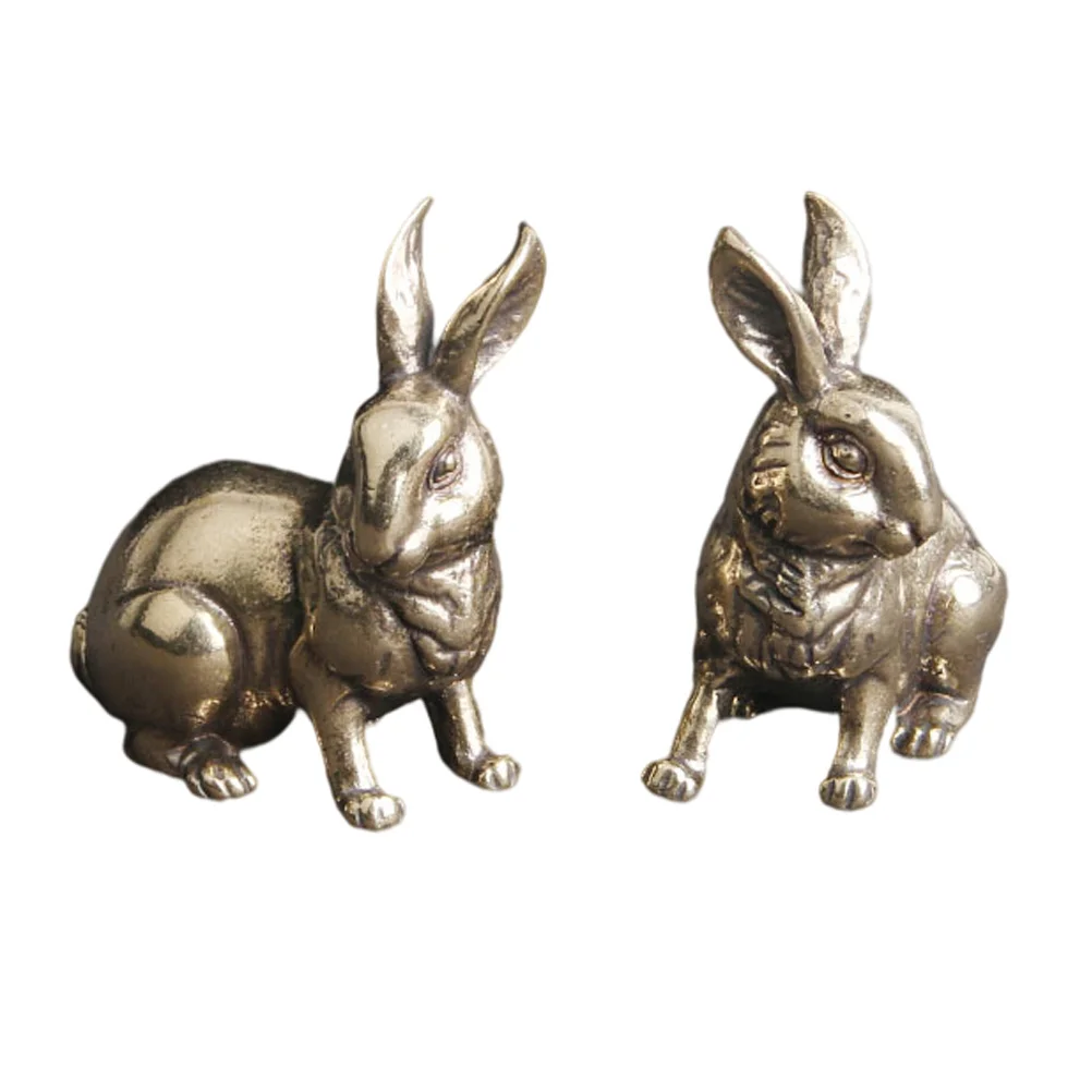 

2 Pcs Easter Table Figurine Yoga Statue Easter Table Ornament Vintage Decor Brass Bunny Handle Easter Brass Rabbit