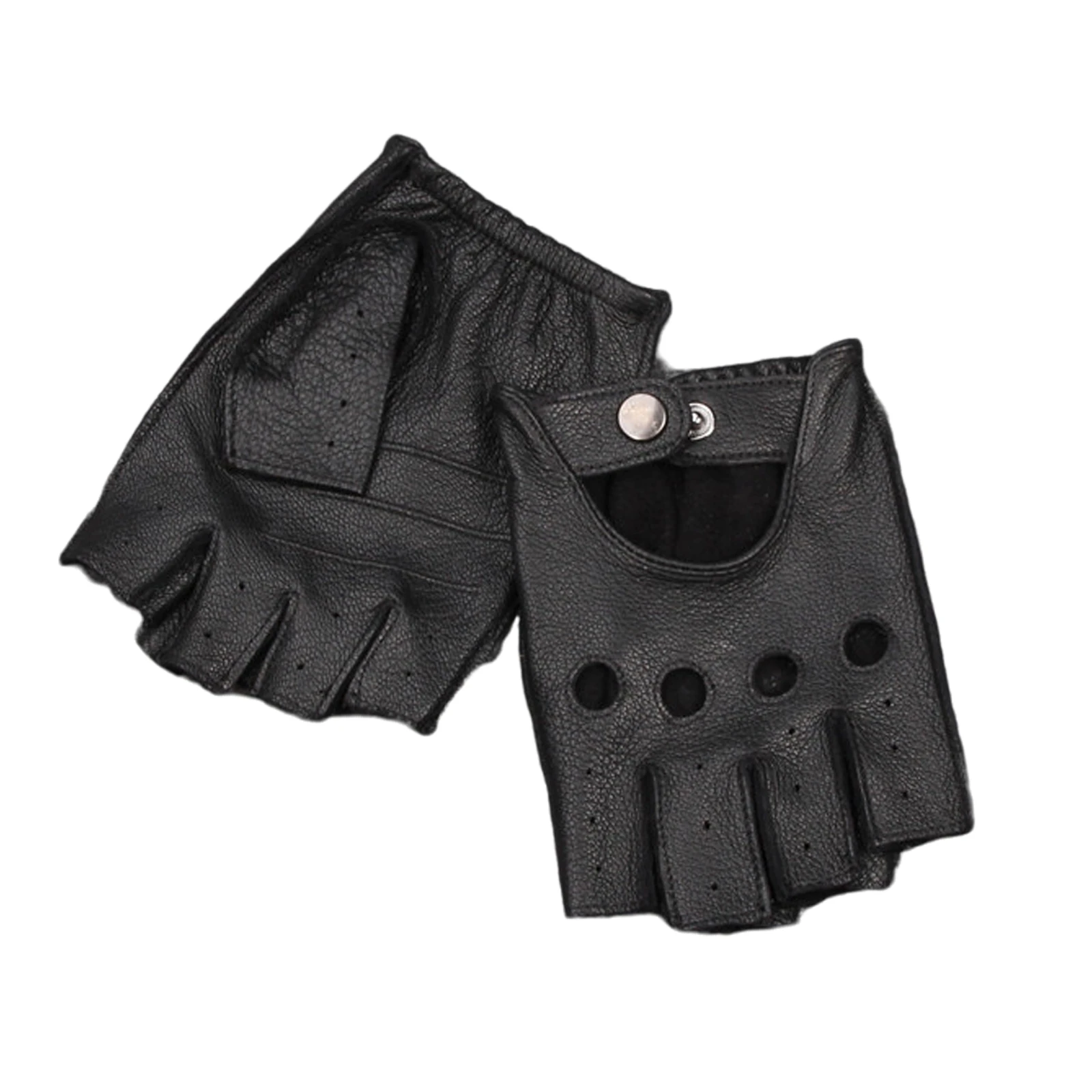 Перчатки LaSally мужские кожаные Короткие митенки из натуральной оленьей кожи для