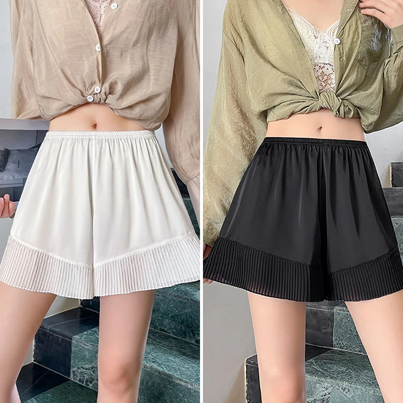

Summer Ice Silk Satin Cool Safety Shorts Women Fashion Loose Casual Skirt Safety Pants Comfort Breath Female Home Underwear