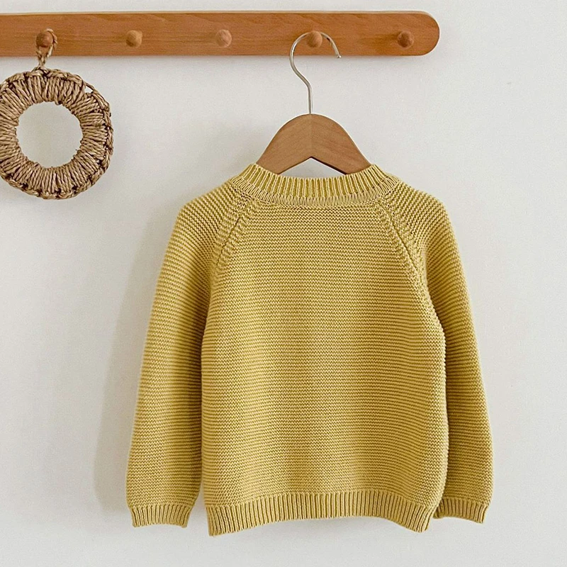 Однотонный вязаный кардиган с длинным рукавом на возраст 0-24 месяца