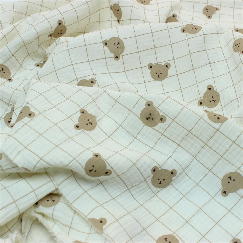 

Lovely Bear Printed Cotton Crepe Fabric High Quality Double Gauze Seersucker Fabric By Meters DIY Sewing Quilting Patchwork