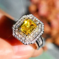square large yellow crystal ring bohemian style wedding rings for women micro inlaid zircon ring adjustable open party jewelry