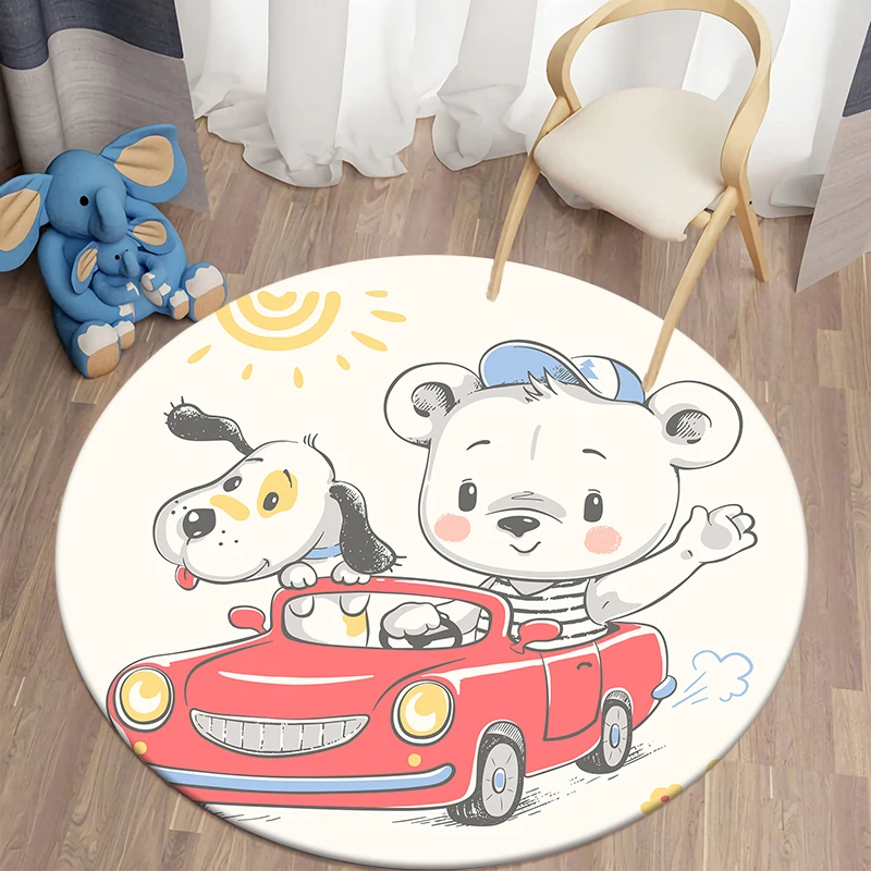 Animal  Kawaii HD  Printed New Year Gift Round Carpet Children's Living Room Mat Floor Mat Yoga Mat Bedroom Chair Non Slip Mat