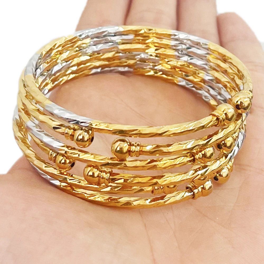 

Femmes Indiennes 3mm Plaqué Or Bracelet Afrique Dubaï Indien Bicolore Bracelet Fashion Party Cadeau De Mariage