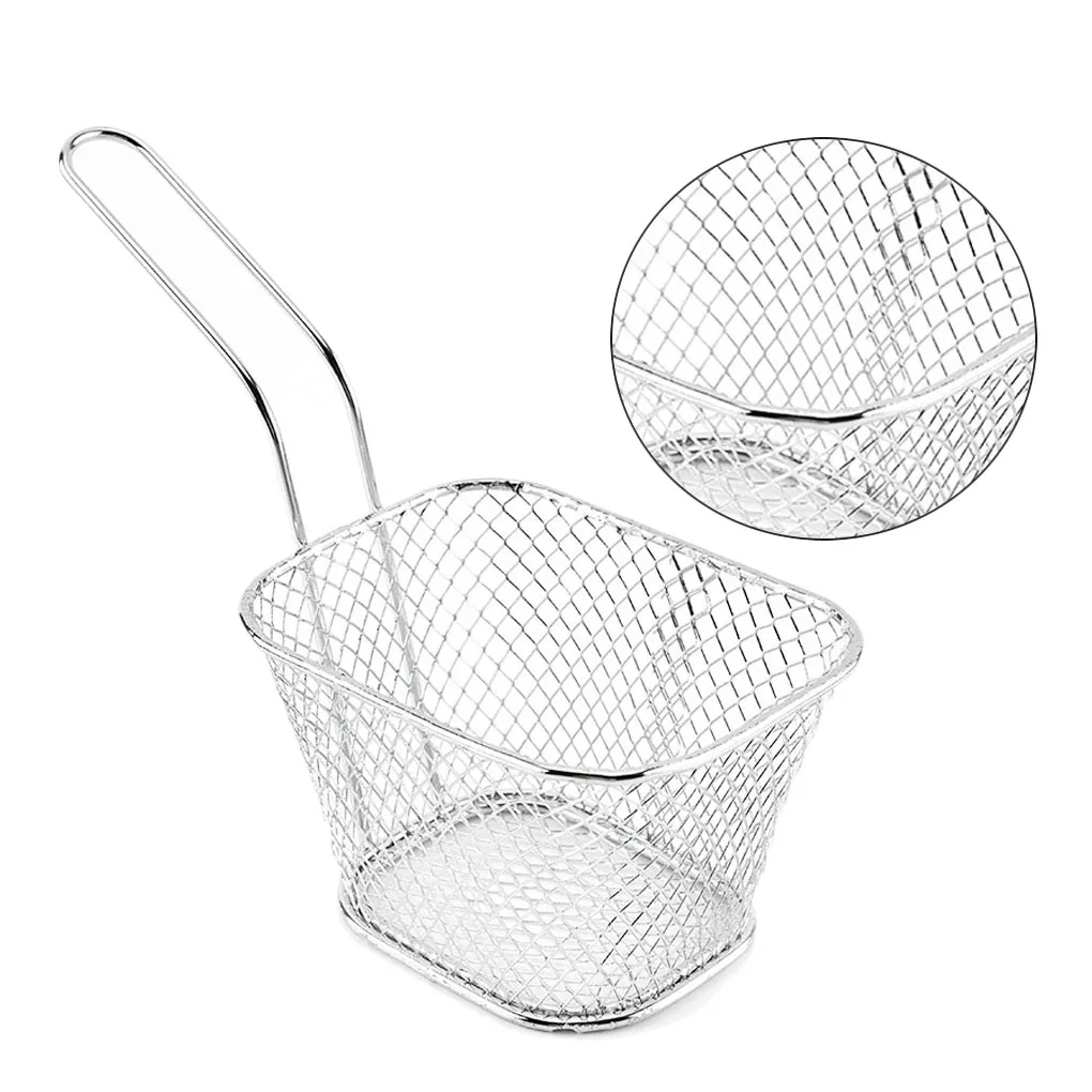 

Square Mesh Frying Basket Oil Straining Stainless Steel French Fry Chips Chicken Net Strainer Kitchen Restaurant Oil Filter