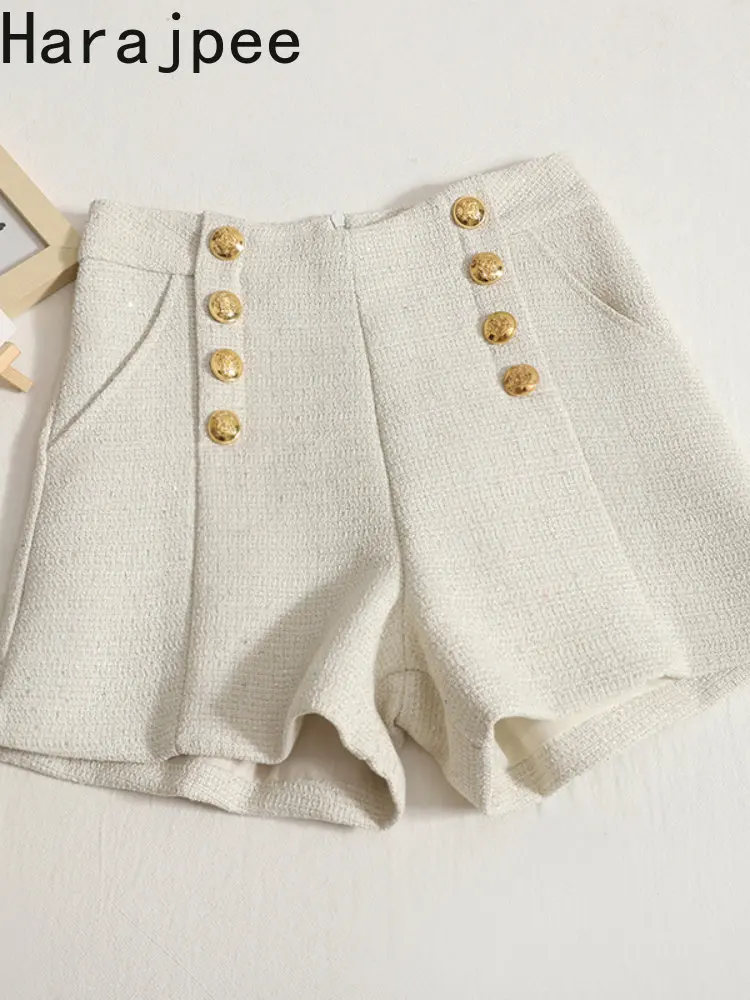 

Однотонные повседневные шорты Harajpee с пуговицами, элегантные женские новые универсальные облегающие повседневные уличные шорты в Корейско...