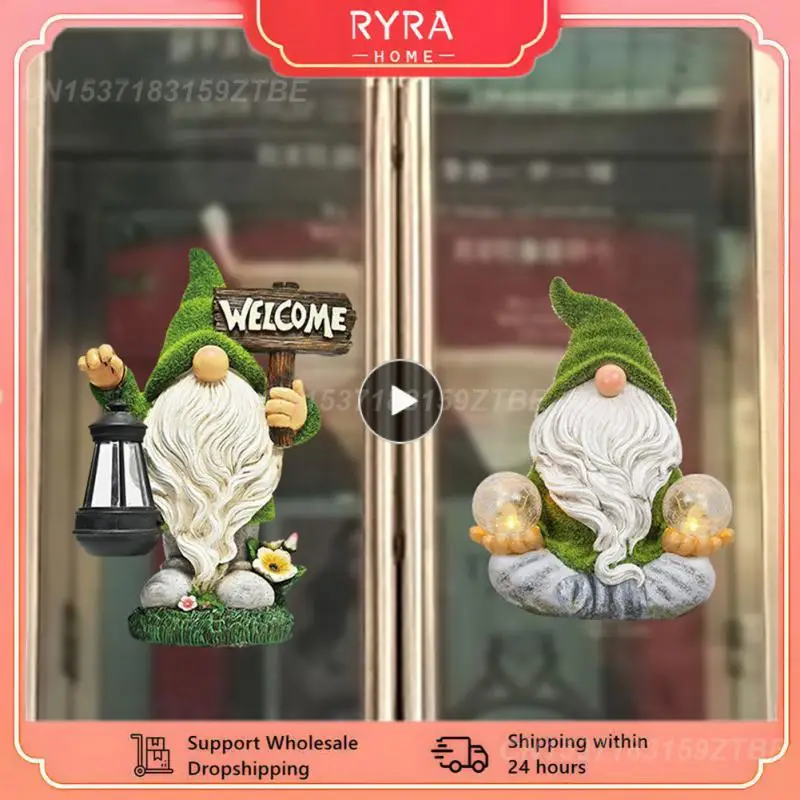 

1~5PCS Art Craft for Home Garden Flocked Garden Decorations with Solar Lights Resin Cartoon with Lantern Ornament