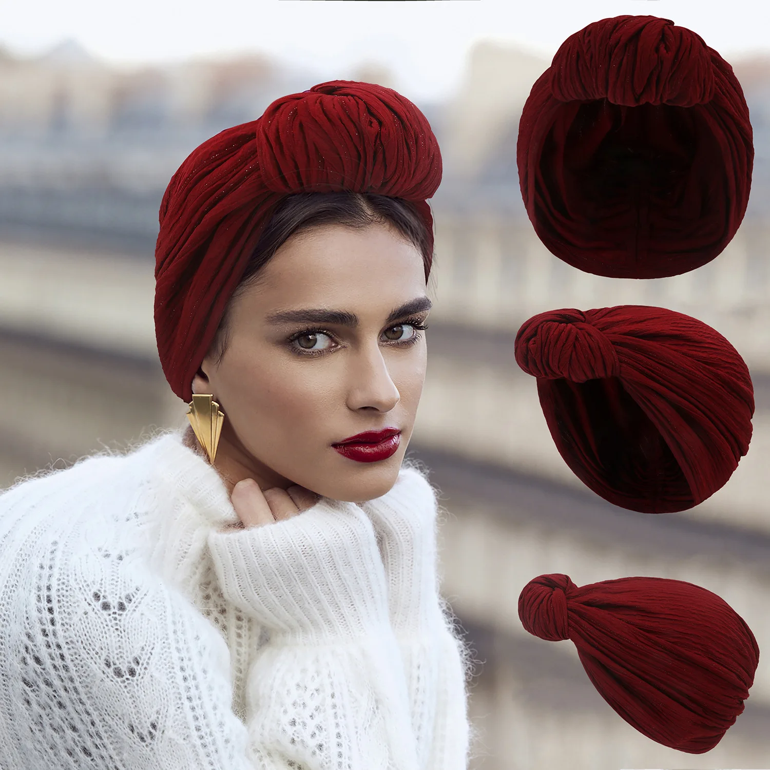M546 Bohemian Fashion Women's Hat Knot Headwear Lady Beanies Caps Turban Hats Lady Accessories 8 Colors