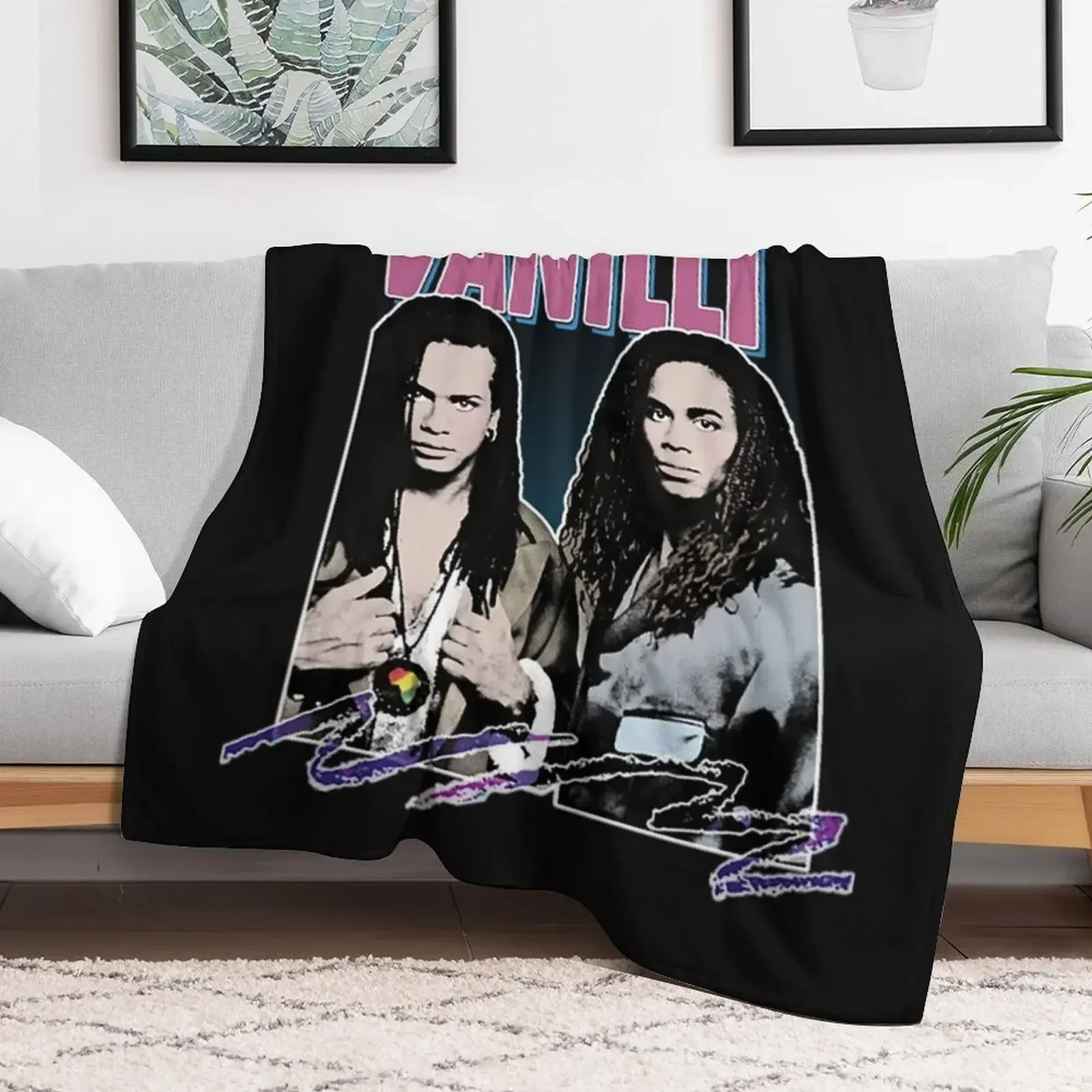 Milli Vanilli T-ShirtMilli - 80's Fanart Aesthetic Design Tribute Throw Blanket Picnic anime Camping Blankets