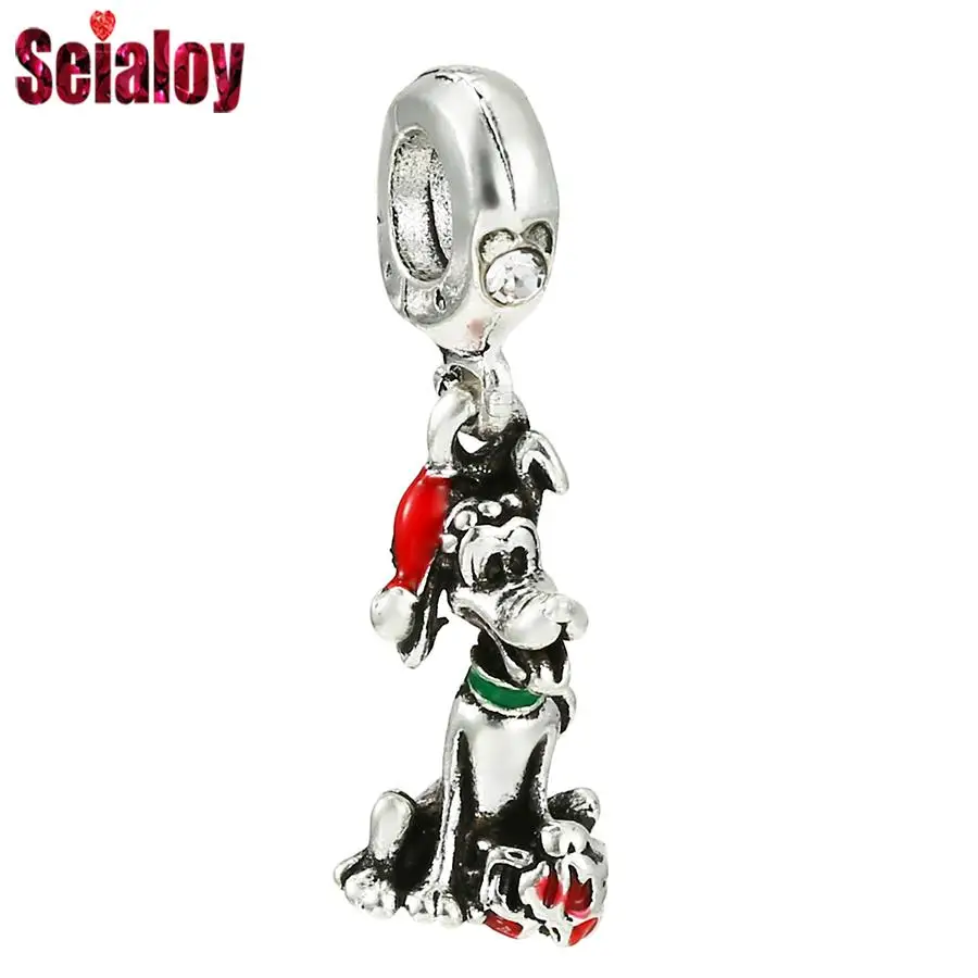 

Seialoy 2pcs/lot Silver Color Dog Christmas Gift Beads Charm Fit Diy Bracelet Necklace Pendant Handmade Jewelry Accessory