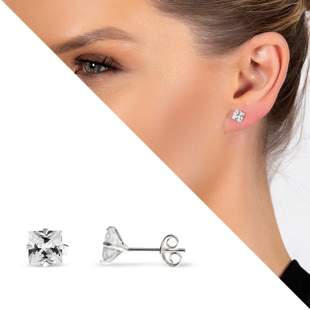 Nipora Zircon Stone Square Design 925 Sterling Silver Women Earrings