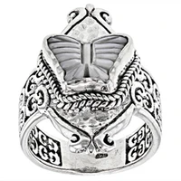 vintage metal butterfly ring classic silver color engraving pattern womens ring party ring