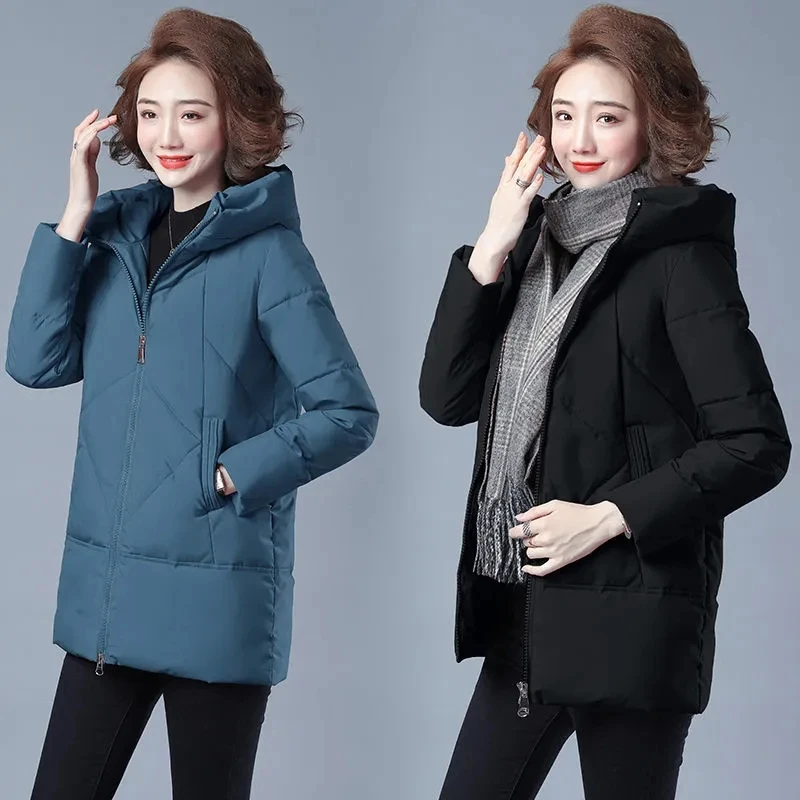 2022 Autumn Winter New Down Cotton Coat Womens Korean Fashion Slim All-match Padded Jacket Women Large Size Hooded Warm Parkas