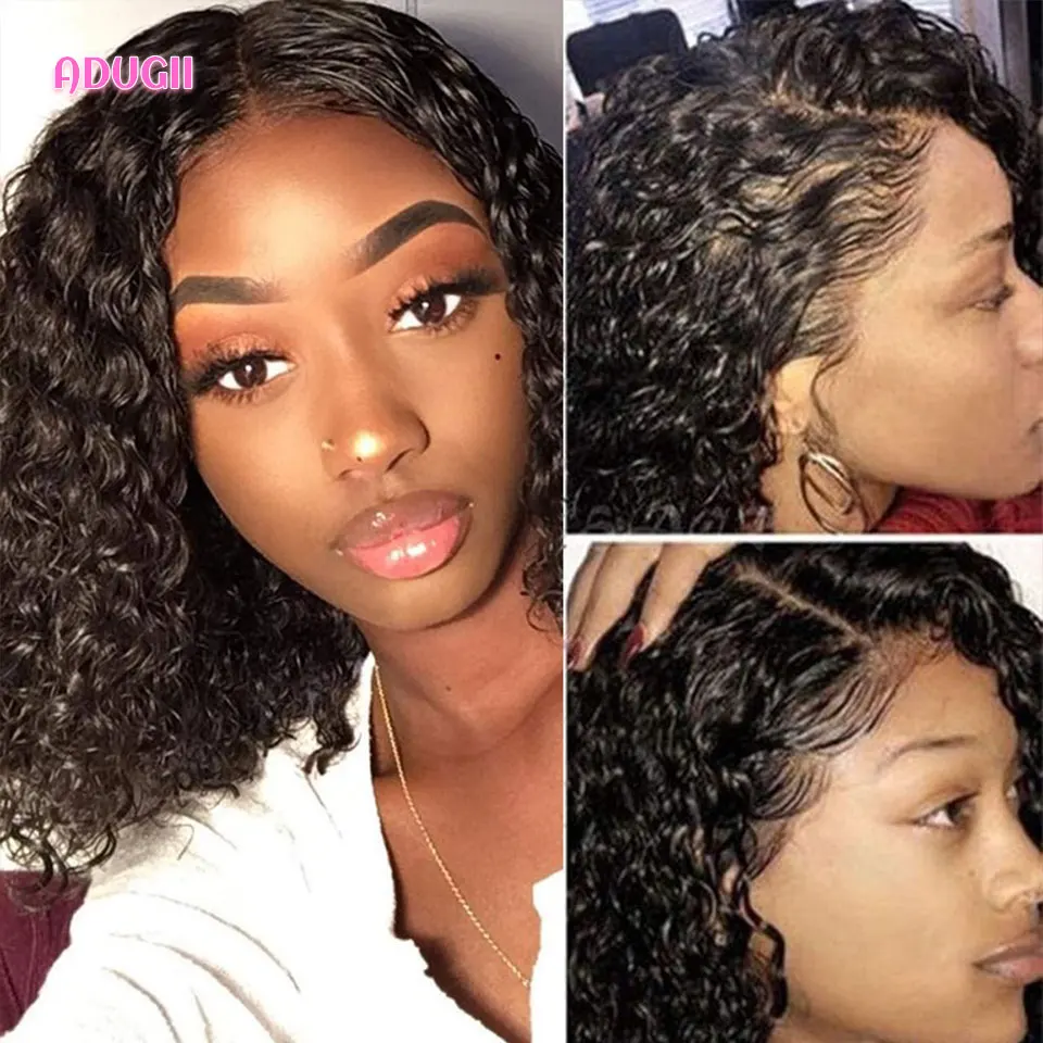 

Brazilian Deep Wave Lace Bob Hair Wig Transparent Lace Human Hair Wig Deep Curly Short Bob 4X4 Lace Closure Wigs For Black Women