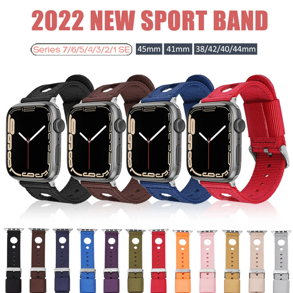 

Ремешок для Apple Watch Band iWatch Series 7 6 5 4 3 SE 41/45 мм, нейлоновый холщовый браслет для наручных часов, 38 мм/40 мм 44 мм 42 мм
