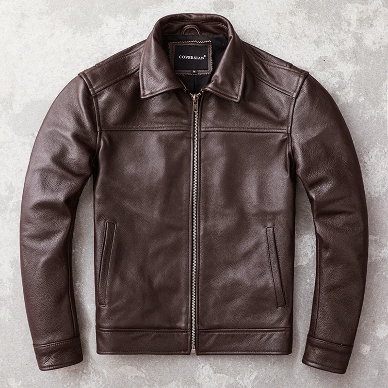 

Jacket 2023 New Autumn Leather Men Cow Leather Coat Slim Casaul Mens Clothing Vintage Motorcycle Coats Bomber Jacket Men