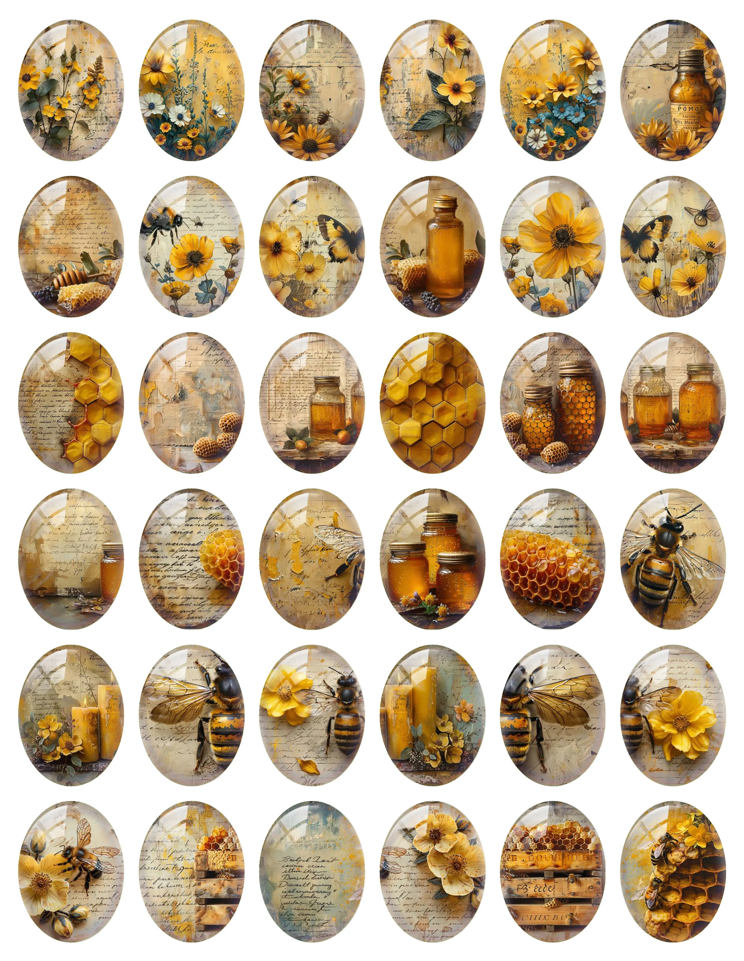 10 шт./лот сотовая пчела желтый цветок овальный фото стеклянный кабошон с плоской