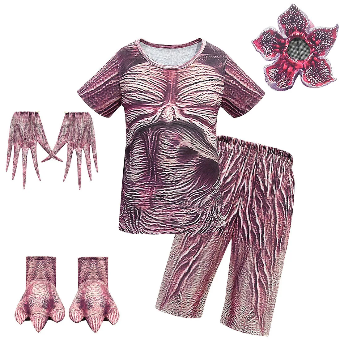 Halloween Costume for Kids Stranger Things Demogorgon Hoodie Cosplay Costume Hooded T-shirt+shorts+Mask+gloves Carnival Outfits