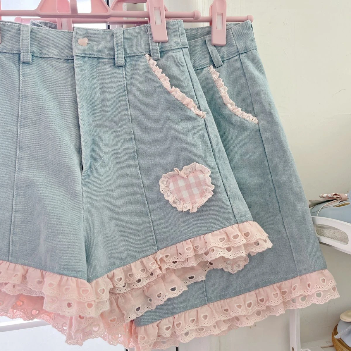 

Sweet Plaid Print Pink Blue Women Wide Leg Preppy Japanese Kawaii Shorts High Waist Student Korean Chic Casual Short Trousers