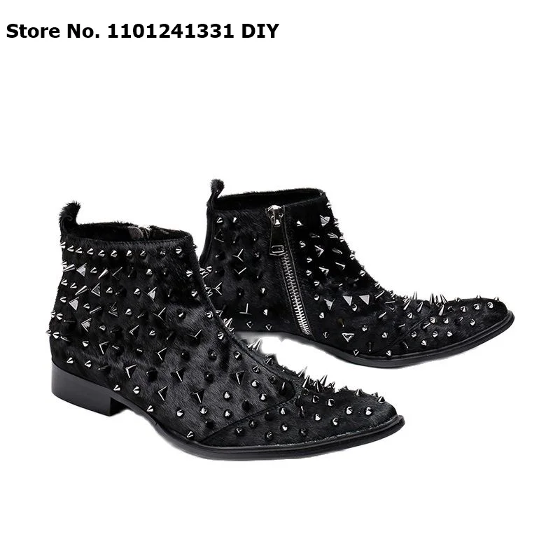 Черные лошадиные волосы с заклепками на молнии дизайнерская мужская