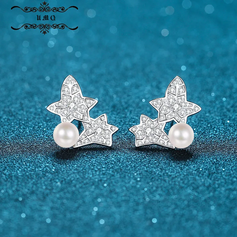 

925 Sterling Silver Earrings, Women's Network, the Same Flawless Freshwater Pearl Flower Leaf Mo Sangshi Earrings