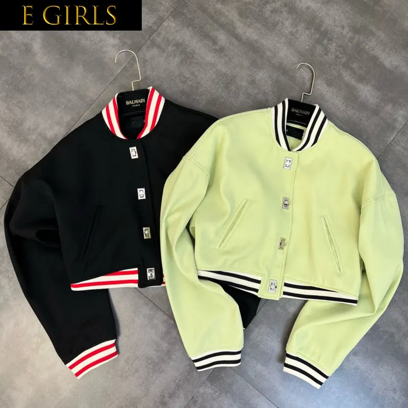 

J GIRLS 2022 Spring New Arrival Long Sleeve Stand Collar Metal Buckles Baseball Jacket Women Coat GD924