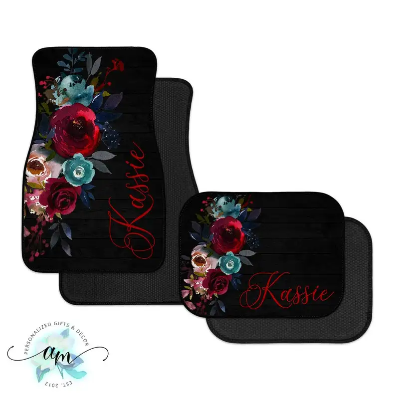 

Personalized Navy and Burgundy Black Car Mats, Auto Floor Mats