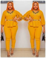 2022 african clothes women spring autumn african women long sleeve solid color two pieces sets top and long pant african suit