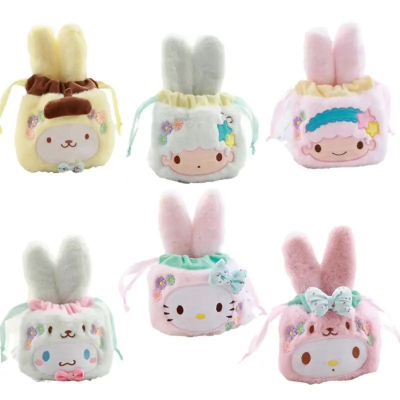 

New Cute Kawaii Sanrios My Melody Cinnamoroll Purin Hellokittys Littletwinstars Anime Cartoon Coin Pocket Drawstring Storage Bag