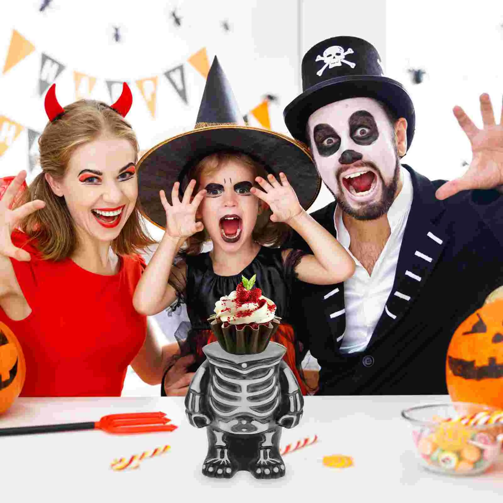 Хэллоуин Черный Белый Череп Украшения Тела Еда Поднос Для Торта Подставка