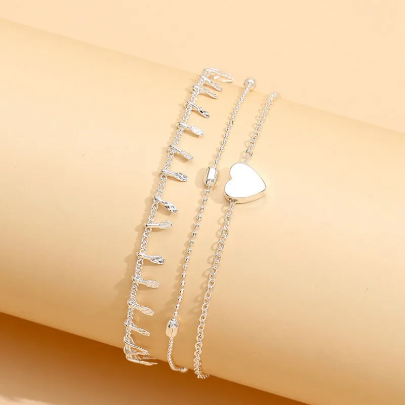 

Simple New Jewelry Multilayer Metal Chain Heart Pendant Beach Anklet Women Gifts