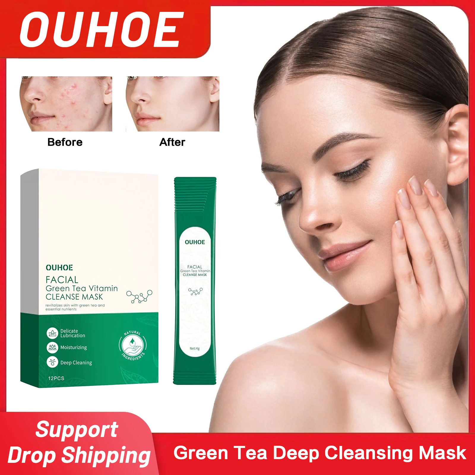 

Green Tea Deep Cleansing Mask Remove Blackheads Anti Pimples Shrinking Pores Oil Control Moisturizing Acne Treatment Face Mask
