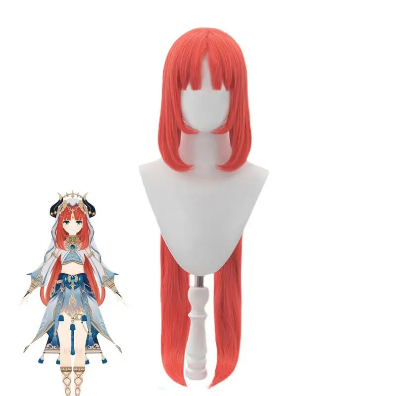 Genshin Impact Nilou Косплей Парик 80 см Длинные Оранжевые Аниме Красные Вечерние